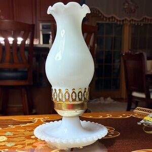 Vintage milk glass hurricane lamp hobnail details